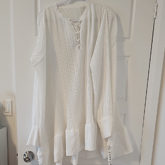 Flowy Ivory Drawstring Tunic Dress - Picture 2 of 2
